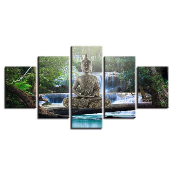 Painting Buddha meditation and waterfall BW1901