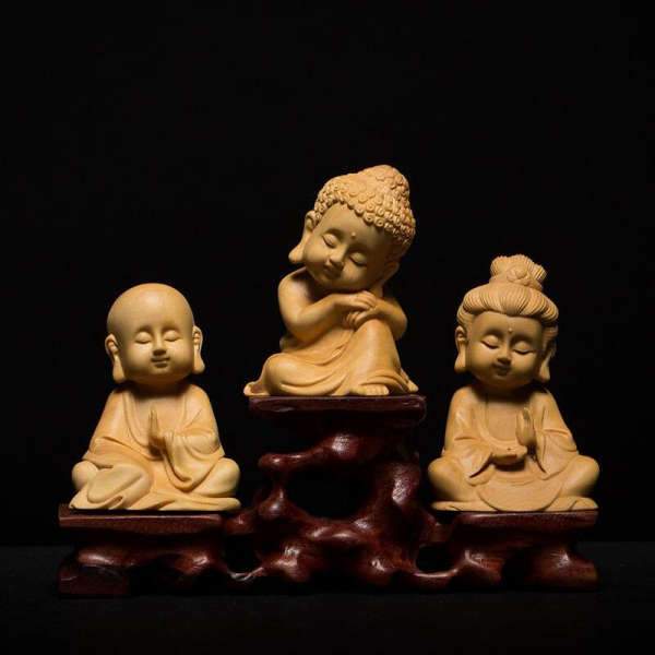 Buddha statue Seated monks Wood BW1901