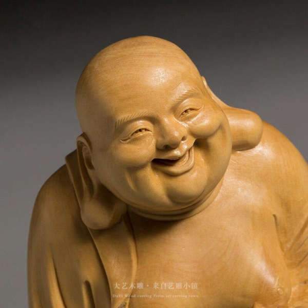 Buddha statue standing laughing in wood BW1901