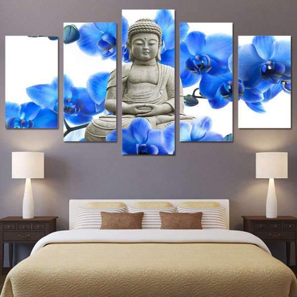 Buddha painting blue orchid and statue BW1901