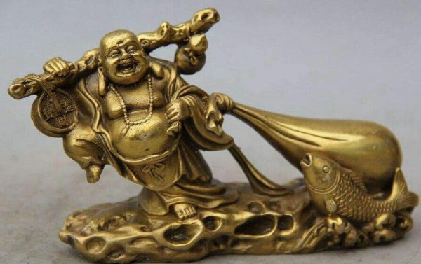 Statue Buddha laughing golden brass BW1901