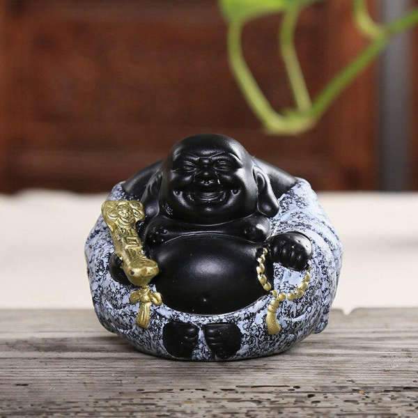 Buddha statue Laughing Buddha in black ceramic BW1901