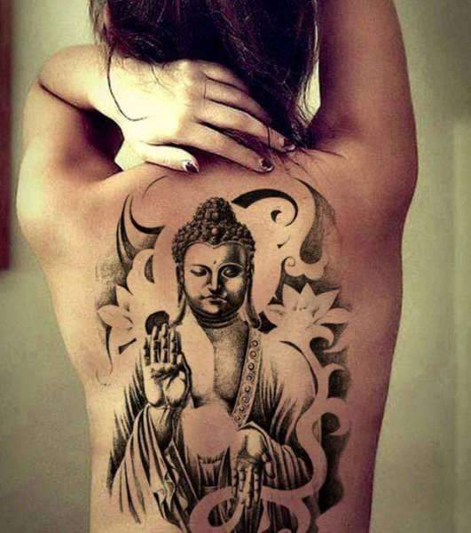 Tattoo Buddha back Mudra Abhaya BW1901