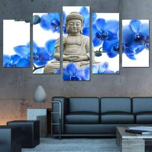 Buddha painting blue orchid and statue BW1901