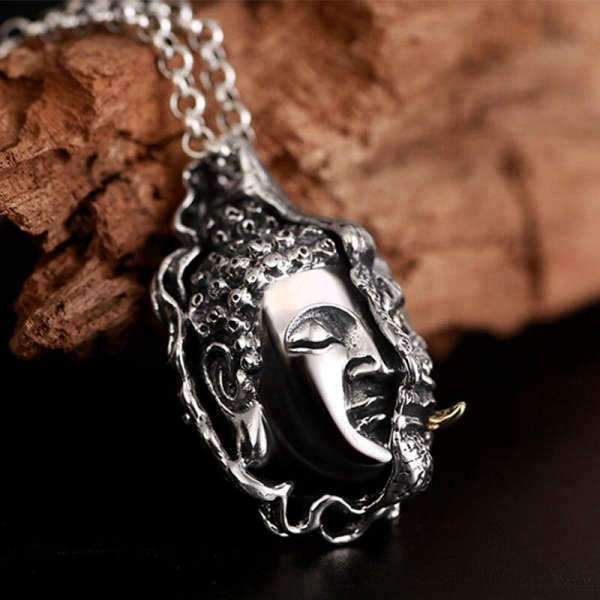 Solid silver Buddha pendant Buddha and Devil face BW1901