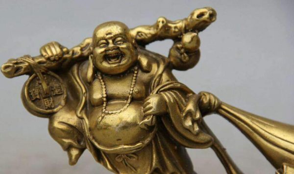 Statue Buddha laughing golden brass BW1901