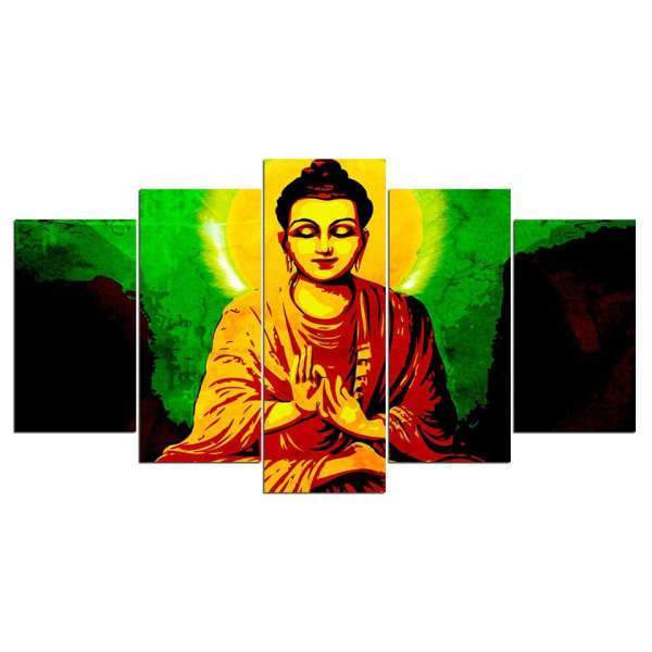 Buddha painting green and yellow Dharmachakra BW1901