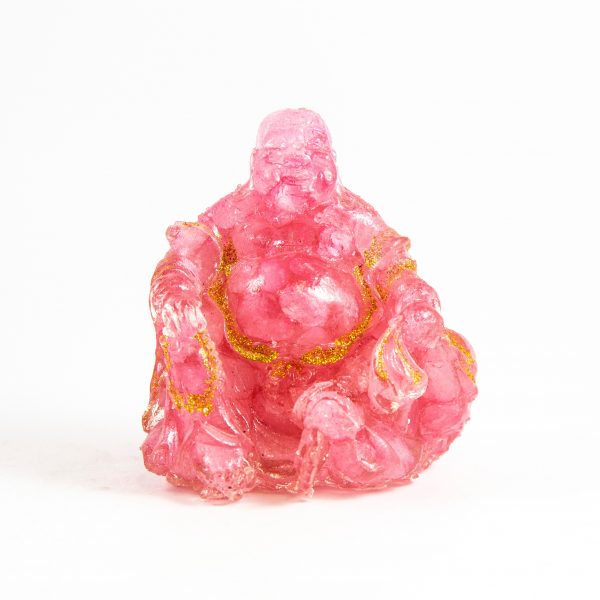 Laughing Buddha Statue - Gemstone & Resin Buddha Figurine Featuring Rose Quartz Healing Crystals - Happy Buddha Home Decor - Buddha Art