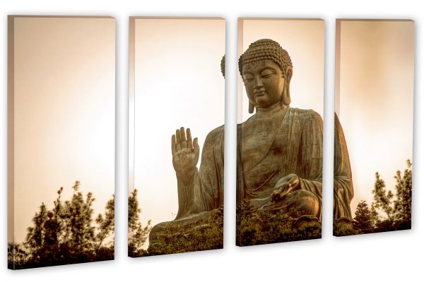 Giant Buddha Statue - Triptych Canvas Print. Buddhism religion monument 3 Panel Split photography for wall decoration.  Religious landmark.