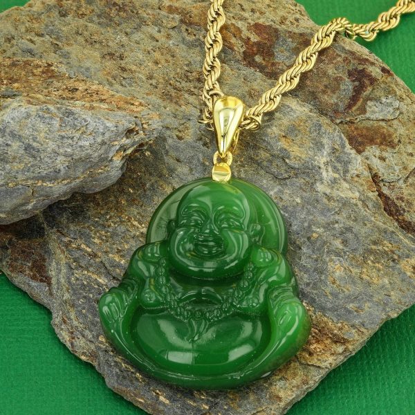 Men's Women's Real Green Thai Buddha 14k Gold layered StainlessSteel Chain and Pendant Fashion Statement Very Famous 16"-24" Chain Sizes