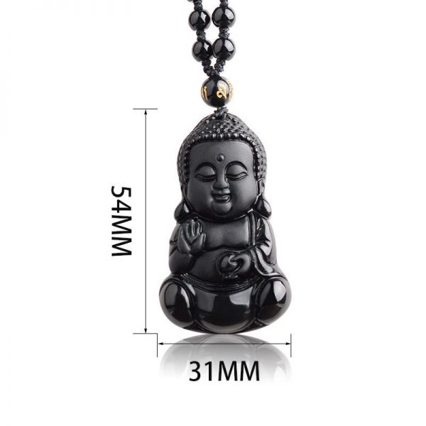 Natural Black Obsidian Carved Baby Buddha Pendant With Amulet Lucky Beads Chain Female Male Pendant Necklace Popular Jewelry