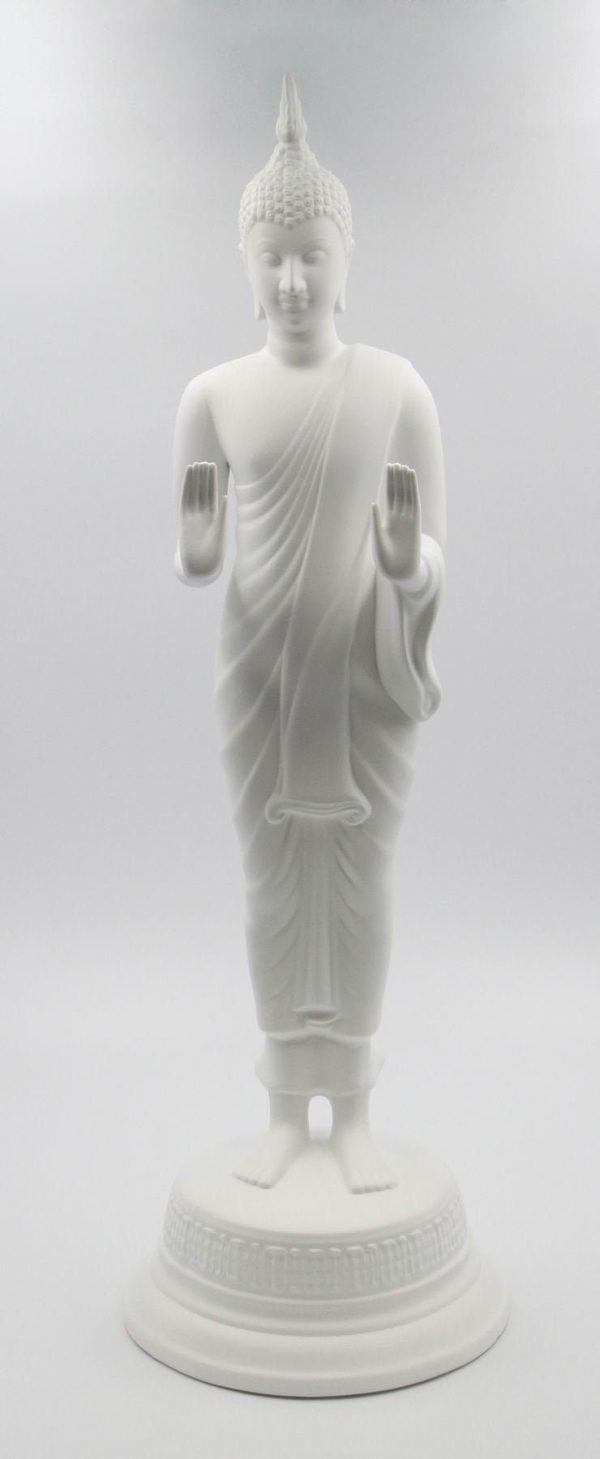 Fine porcelain tall standing Thai Buddha statue with hands out