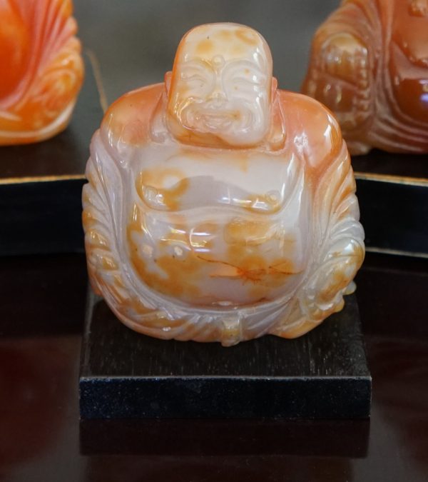 VINTAGE Chinese Hand Carved Brown Agate Happy Buddha Figurine 290 grams