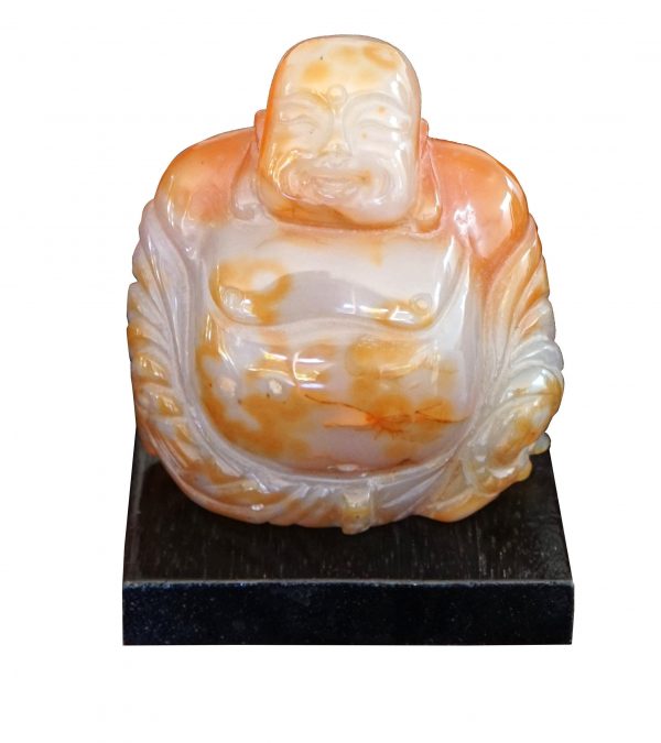 VINTAGE Chinese Hand Carved Brown Agate Happy Buddha Figurine 290 grams