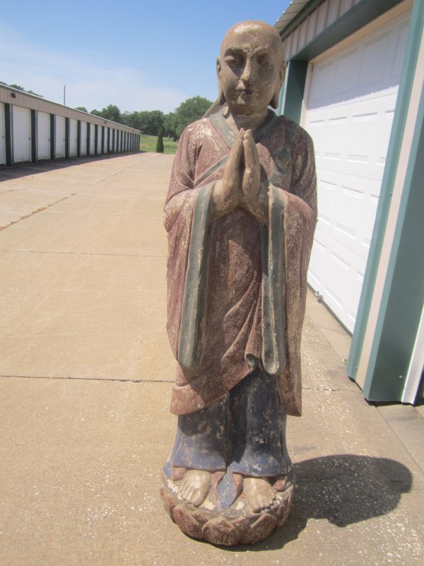 PICK UP ONLY....Antique Life Size Buddha Wood Carving Sculpture Statue with Worn Original Old Painted Surface