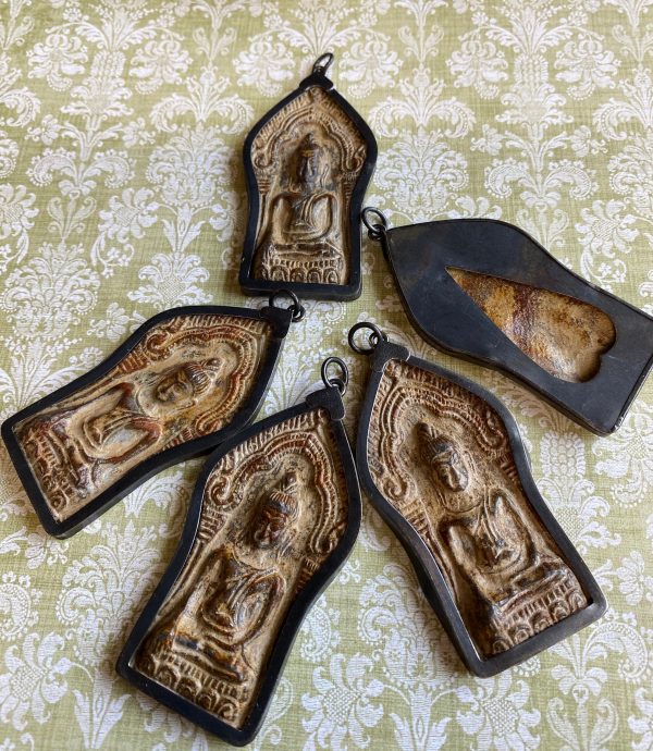 Buddha Pendant, Sitting Buddha Pendant, Buddha Amulet, Metal Encased Pedant from Thailand, Antique Style