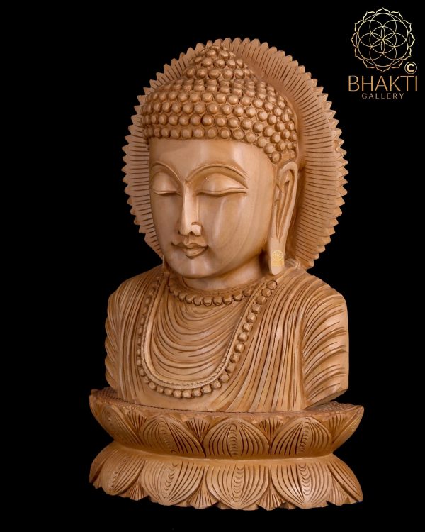 Buddha Bust Statue, 10” Hand Carved Wooden Buddha Bust Sculpture, Meditating Buddha Burst, Wood Carving Buddha Head figurine