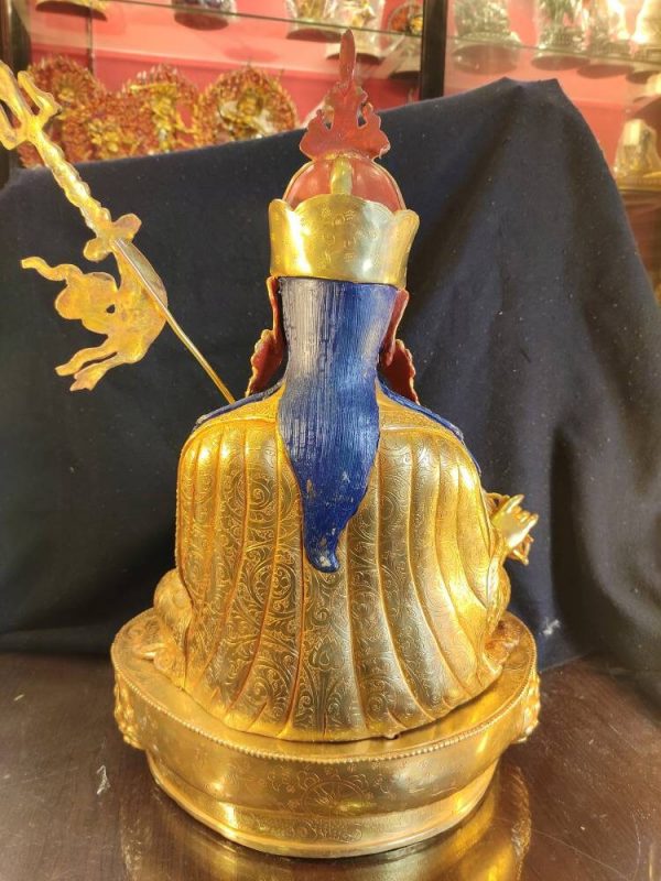 Large Genuine HandMade Master piece Tibetan Padmasambhava Guru Remborche Buddha Statue 18 inch full Gold plated Dharma Nyingma Buddhism