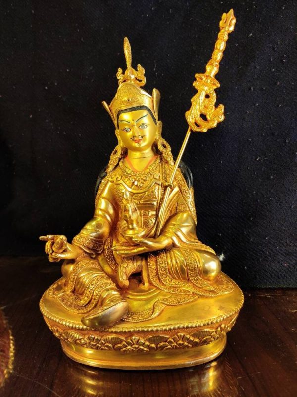 Genuine HandMade Master piece Tibetan Padmasambhava Guru Remborche Buddha Statue 8 inch full Gold plated Dharma Nyingma Buddhism