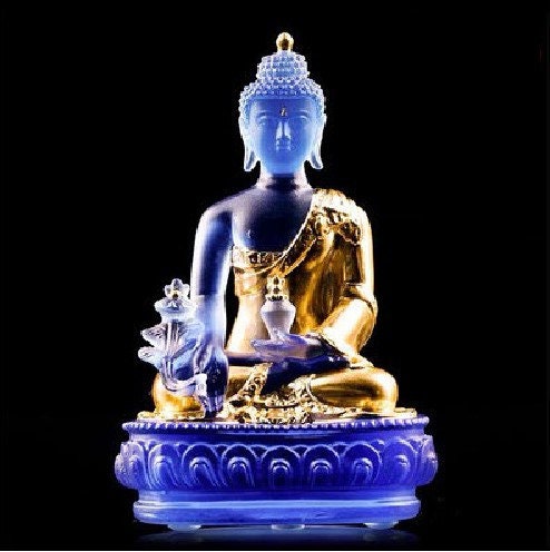 Liu Li Buddha Statue, Medicine Buddha, Wishes for Sentient Beings| Gift for him or her | Liu li Glass Sculputre Ornaments | Religion