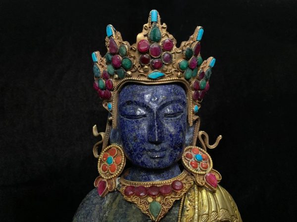 Magnificent Crowned Lapis Lazuli Shakyamuni Buddha Statue