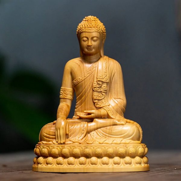 Buddha Statue Wood Craft Thailand Sakyamuni Buddah Statue