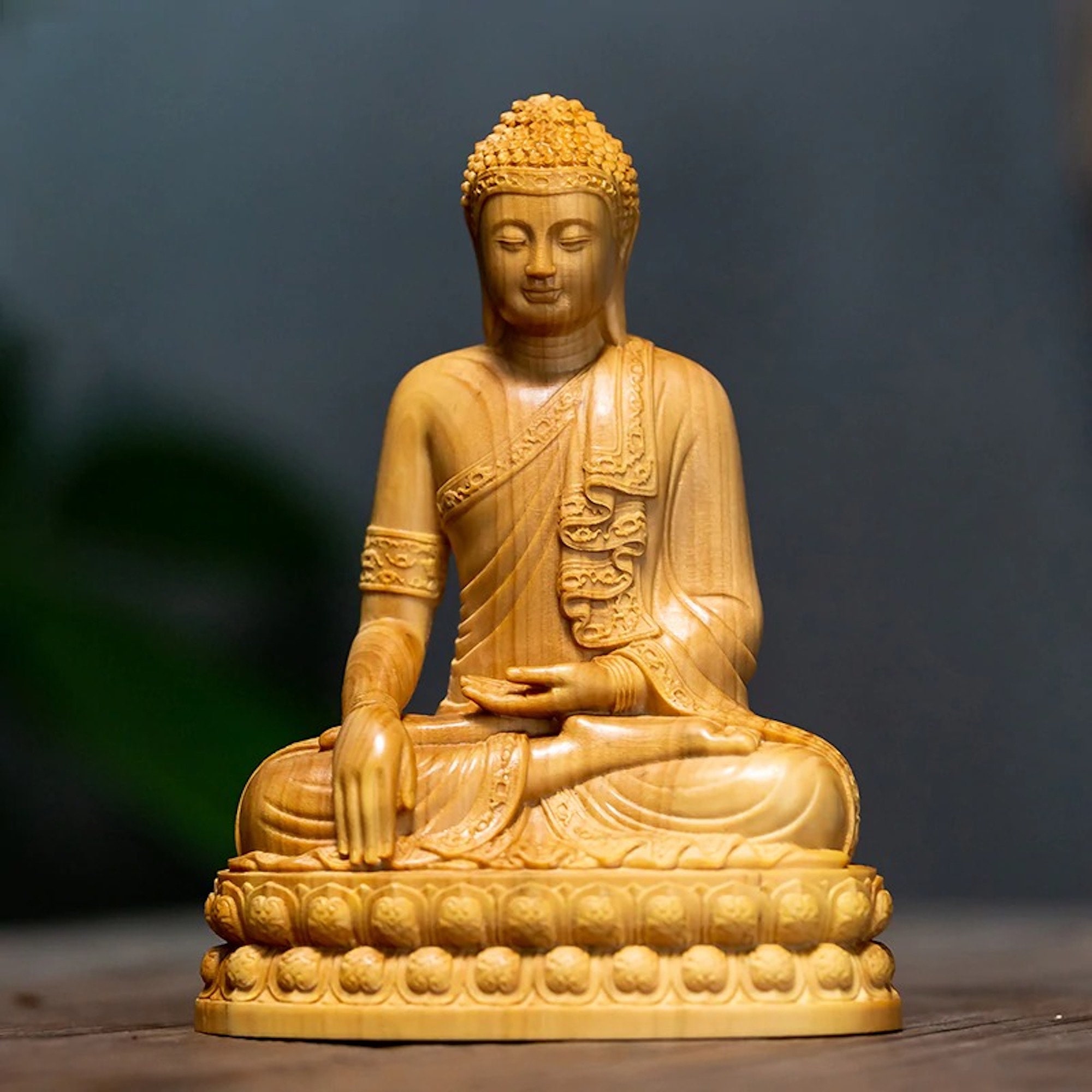 Buddha Statue Wood Craft Thailand Sakyamuni Buddah Statue