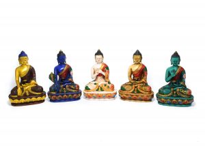 Medium 5 Dhyani Buddhas Set of 5 -Pancha Buddha  for decorative collections- Tibetan Figures - HandPainted Buddha Figurines