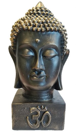 7.5" Tall Meditating Buddha Bust Head Statue in Elegant Black with Brushed Bronze Finish. Premium statue made of Marble Powder.