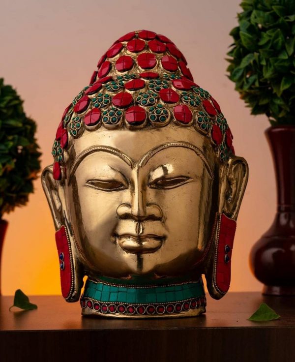 11.5'' Buddha Face Brass Statue , Home Décor Gift, Indian Brass Art, Brass God Idol, Brass Sculpture, Brass Figurine, Home Décor
