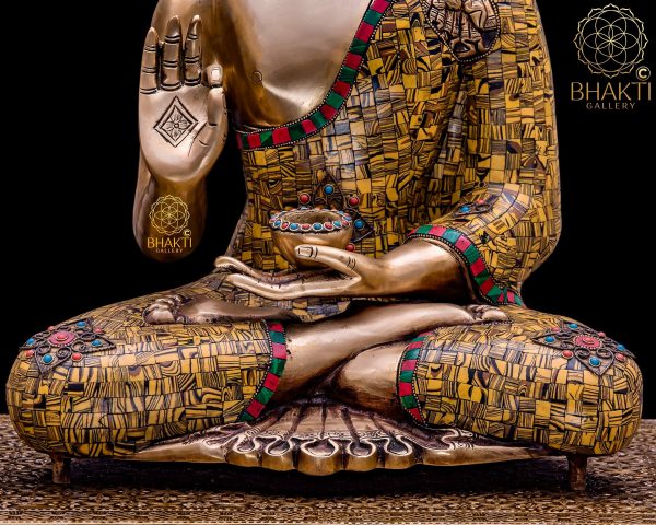 Brass Buddha Idol Large, 50 cm Big Vitarka Mudra Lord Buddha Statue in Brass, Buddhist Deity Temple Altar Yoga Studio Meditation Room Decor.