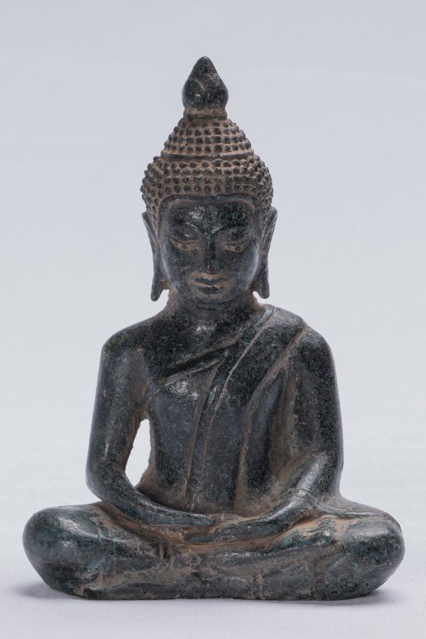 Buddha Statue - Antique Khmer Style Seated Bronze Meditation Buddha Statue - 13cm/5"