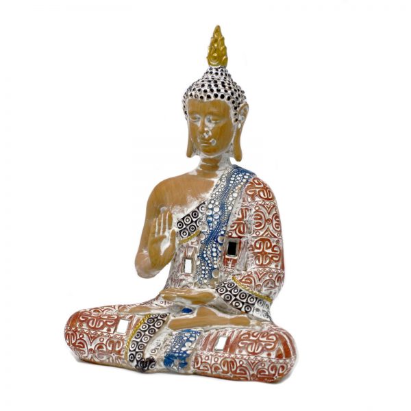 Large Decorative Terracotta and  Blue Effect Thai  Buddha Statue Peaceful Contemplating  Meditating Buddhism Ornament Home Decor Gift