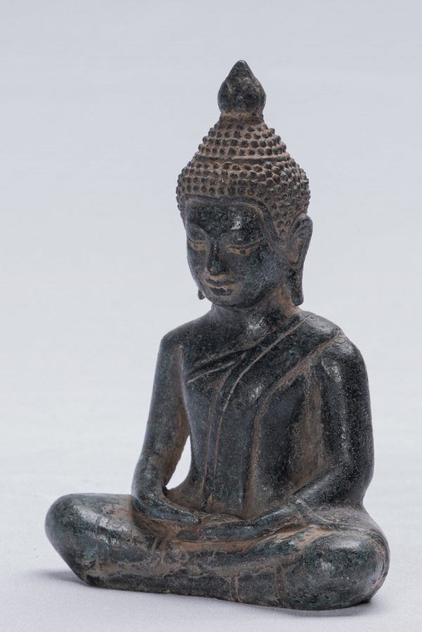 Buddha Statue - Antique Khmer Style Seated Bronze Meditation Buddha Statue - 13cm/5"