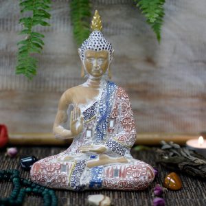 Large Decorative Terracotta and  Blue Effect Thai  Buddha Statue Peaceful Contemplating  Meditating Buddhism Ornament Home Decor Gift