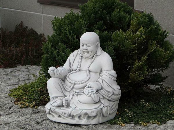 Buddha statue for Zen Decor. Outdoor Statue for Yard Art. Zen garden accessories with buddha laughing figurine, happy buddha sculpture
