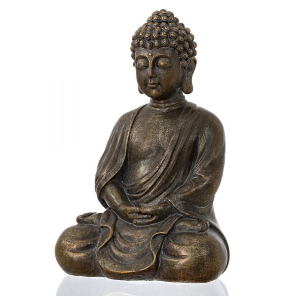 Buddha Statue, 20cm, Bronze Patina, Dhyana Mudra, Polyresin