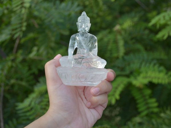 Clear Quartz Buddha | Buddha hand carved in Clear Quartz | 350- 360 grams | Quartz Carving