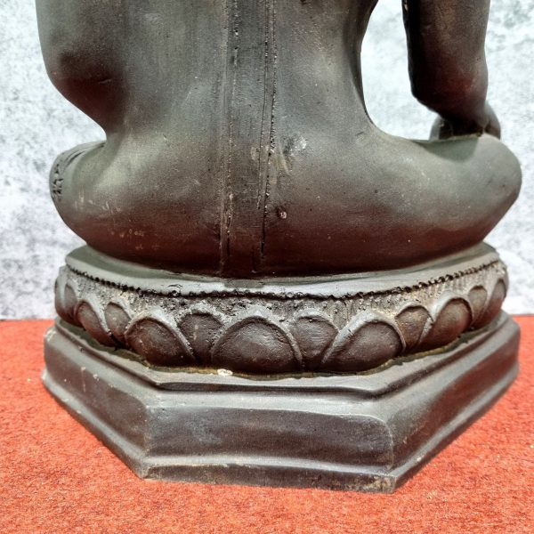 14.6" Uthong Thailand Black Buddha Statue Gold Sheet Gilded Sit On Lotus Base