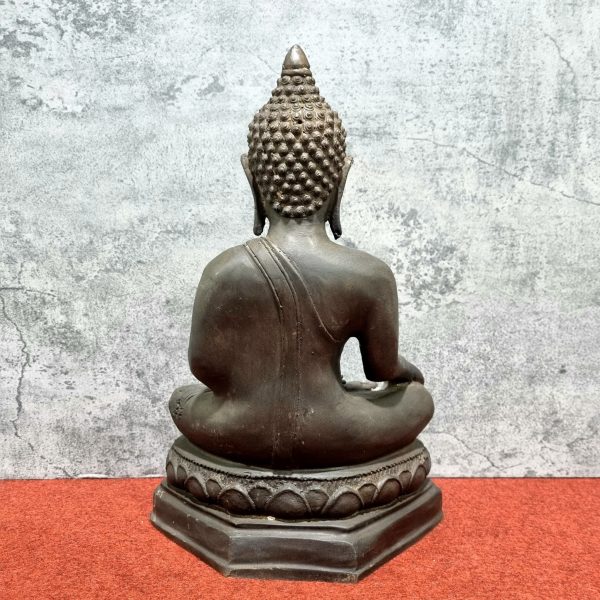 14.6" Uthong Thailand Black Buddha Statue Gold Sheet Gilded Sit On Lotus Base