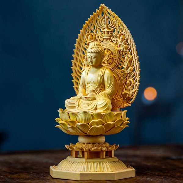 Hand Carved Solid Wood Buddha Statue Bodhisattva Buddhism Sculpture Craft Wooden Figurine For Home Décor Shakyamuni 18CM Buddha Statue