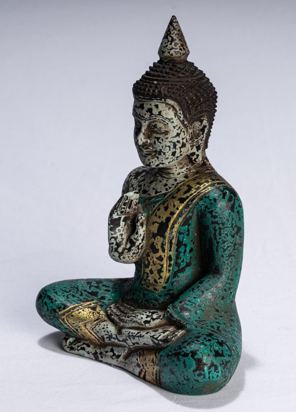 Buddha Statue - Antique Khmer Style SE Asia Seated Wood Teaching Buddha Statue - 21cm/8"