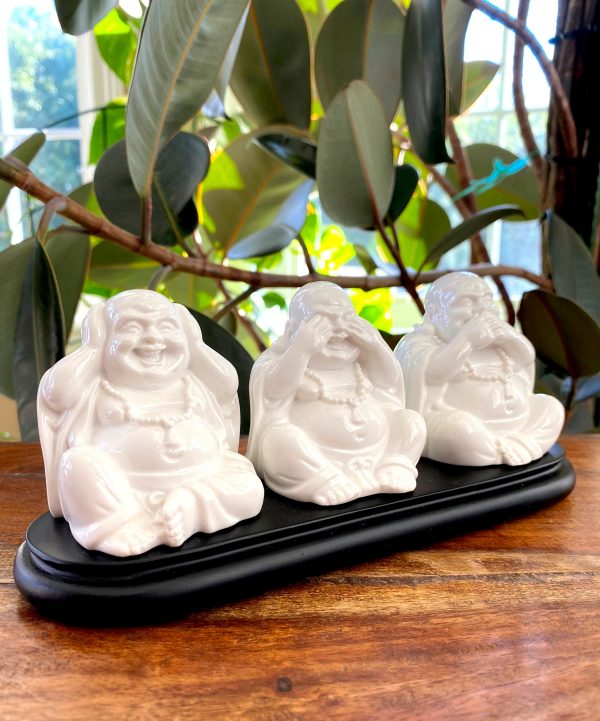 Three Happy Buddhas Statue Hear No Evil, See No Evil, Speak No Evil, Smiling Laughing Buddha Statue Buddhist Gift Three Wise Buddhas Decor