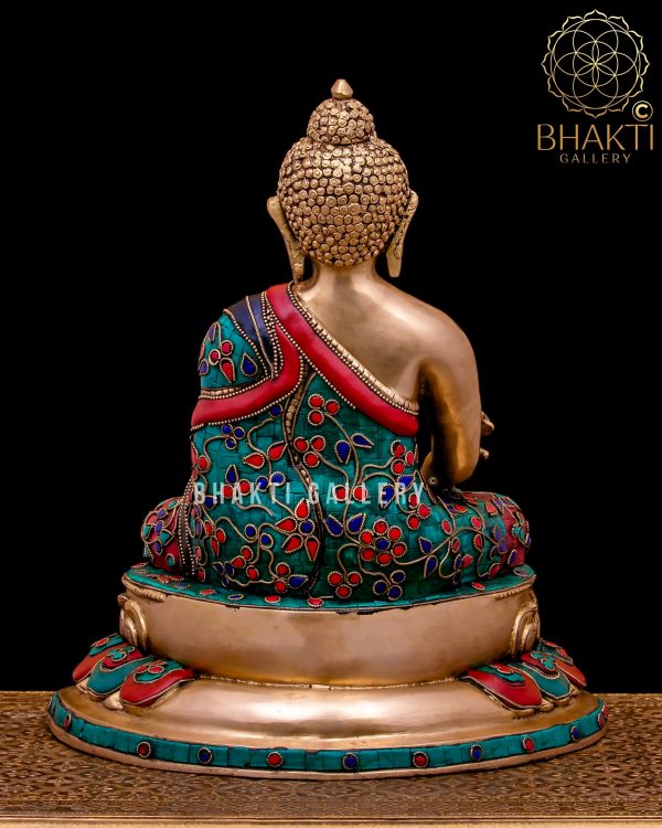 Medicine Buddha Statue in Brass, 35 cm Big Large size Brass Healing Buddha Statue with Stonework, Yoga Studio Decor, Meditation Room Decor.