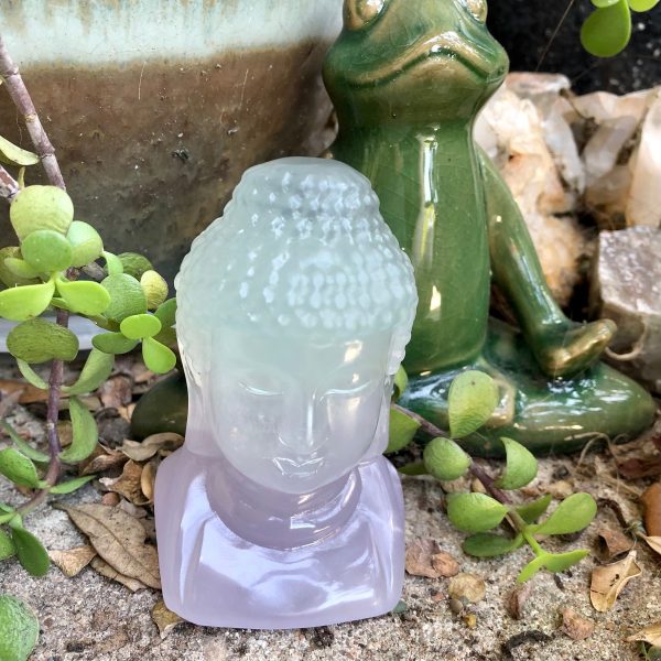 Lavender Fluorite Buddha Head Carving | Spiritual Gift for Buddhist, Yogi, or Meditation | Purple and Green Fluorite |