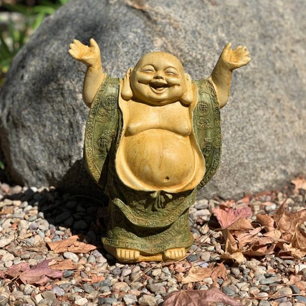 SUPER HAPPY HOTEI (Choice of Color): Solid Stone Buddha Statue. Beautiful Stained Robe. Perfect Home Garden Office Gift. Handcrafted U.S.A.