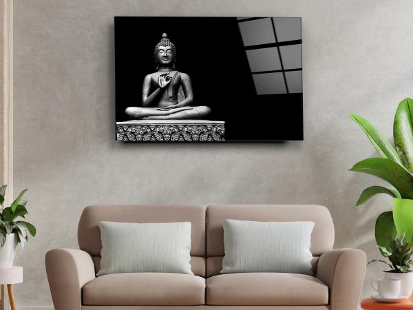 Buddha Statue Themed Tempered Glass Printing Wall Art -Interior Design Wall Decor-Wall Hangings for Home Decor-Housewarming-Sculpture Art