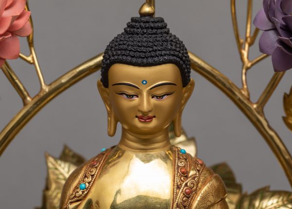 Shakyamuni Buddha In Throne | Gold Plated | Buddha Statue