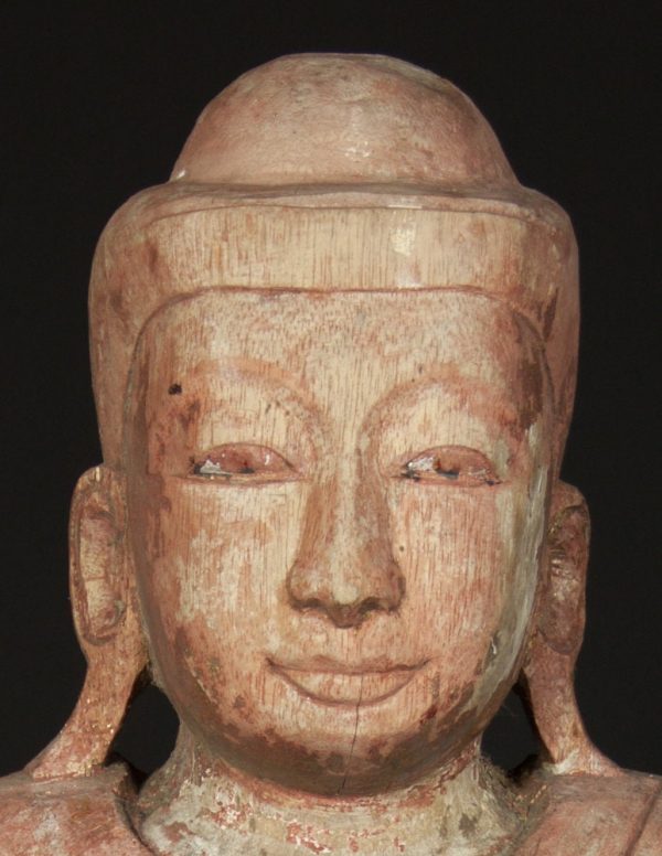 Antique wooden Mandalay Buddha statue from Burma, Late 19th century