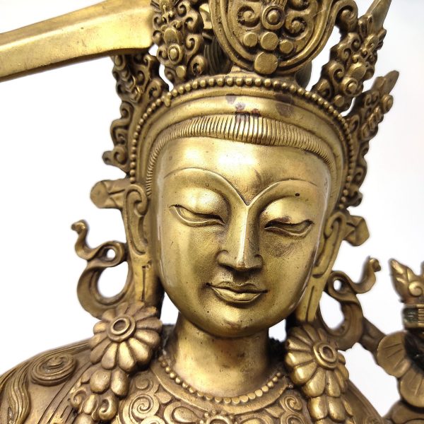 Tibet Buddhism Manjushri Statue Brass Bodhisattva Large Buddha Statue 17.5"